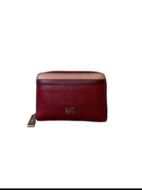 Michael Kors MK Burgundy Red Leather Zip Around Card Holder Wallet